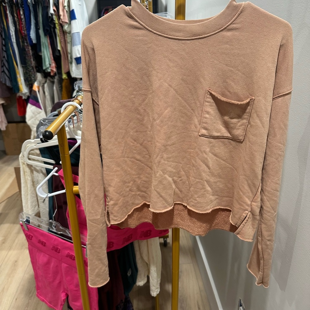 Aerie Tan Long Sleeve Cropped Hoodie